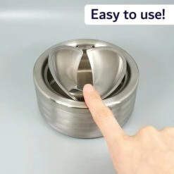 PERLE RARE Cendrier Classique En Métal Argenté Sans Fumée Avec Couvercle Pour Cigarettes – Cendrier Coupe-vent Pour Terrasse, Extérieur, Intérieur, Décoratif, Cendrier En Acier Inoxydable Fantaisie -Poubelle Boutique 67177815 3