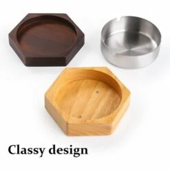 PERLE RARE Cendrier Coupe-vent Pour Mauvaises Herbes Avec Couvercle, Cendrier En Bois Avec Doublure En Acier Inoxydable Pour Une Utilisation En Extérieur Et En Intérieur, Cendrier à Fumer Pour Le Bureau à Domicile -Poubelle Boutique 67177877 3