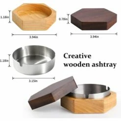 PERLE RARE Cendrier Coupe-vent Pour Mauvaises Herbes Avec Couvercle, Cendrier En Bois Avec Doublure En Acier Inoxydable Pour Une Utilisation En Extérieur Et En Intérieur, Cendrier à Fumer Pour Le Bureau à Domicile -Poubelle Boutique 67177877 5