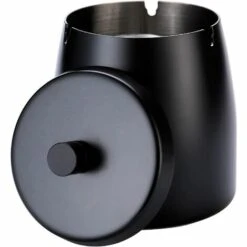PERLE RARE Cendrier Avec Couvercle Pour Cigarette, Cendriers En Acier Inoxydable Sans Fumée, Sans Odeur, Coupe-vent Pour Table De Bureau à Domicile, Terrasse Extérieure, Balcon (3,55"x3,0"x3,35")