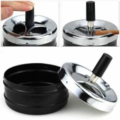 OUSUDELA 3PCS Cendrier Pivotant En Chrome Cendrier Tournant Cendrier à Vent Cendrier Avec Poussoir Cendrier Coupe-vent Pour Intérieur Et Extérieur Noir,Moderne -Poubelle Boutique 67437999 4