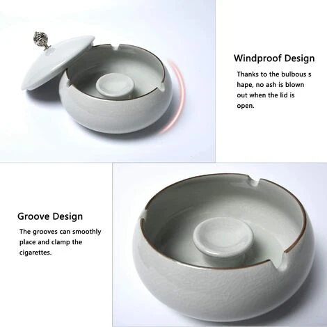 FLYME Cendrier En Céramique Avec Couvercle, Cendrier à Cigarettes, Cendrier Coupe-vent, Cendrier Extérieur, Intérieur, Balcon, Jardin, Bureau Blanc , 1pcs 5 FLYME Cendrier En Céramique Avec Couvercle, Cendrier à Cigarettes, Cendrier Coupe-vent, Cendrier Extérieur, Intérieur, Balcon, Jardin, Bureau Blanc , 1pcs – Image 3