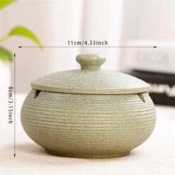 FLYME Cendrier En Céramique Avec Couvercle, Cendrier Coupe-vent Intérieur Et Extérieur -Poubelle Boutique 67809127 2