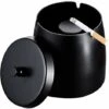 FLYME Grand Cigarettes Cendrier Coupe-vent, Cendrier Coupe-vent Avec Couvercle, Cendrier Portable Pour IntéRieur Et ExtéRieur Avec Tapis Antidérapant Pour Restaurant, Bar, Maison, Bureau, Noir (Grand) -Poubelle Boutique 67810220 1