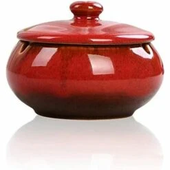 FLYME Cendrier En Céramique Avec Couvercle, Cendrier Coupe-vent Pour Cigarette Intérieure Ou Extérieure (rouge)
