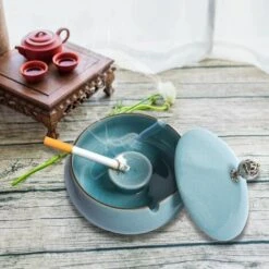 FLYME Cendrier En Céramique Avec Couvercle, Cendrier à Cigarettes, Cendrier Coupe-vent, Extérieur, Intérieur, Balcon, Jardin, Bureau, 1pcs -Poubelle Boutique 67813366 4