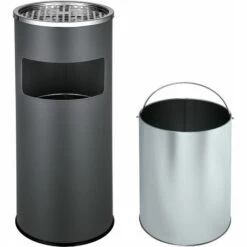 TECTAKE Cendrier Extèrieur Intèrieur Sur Pied Poubelle 12 L En Acier Gris Foncé -Poubelle Boutique 7514391 4