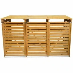 MONSTER RACKING Monstershop Triple En Bois Poubelle à Roulettes Store Extérieur Jardin Verrouillable Poubelle Abri De Couvercle à Charnière - Couleur Naturelle -Poubelle Boutique 9326812 3