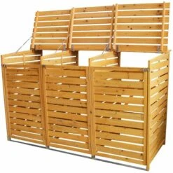 MONSTER RACKING Monstershop Triple En Bois Poubelle à Roulettes Store Extérieur Jardin Verrouillable Poubelle Abri De Couvercle à Charnière - Couleur Naturelle -Poubelle Boutique 9326812 4