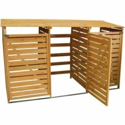 MONSTER RACKING Monstershop Triple En Bois Poubelle à Roulettes Store Extérieur Jardin Verrouillable Poubelle Abri De Couvercle à Charnière - Couleur Naturelle -Poubelle Boutique 9326812 5